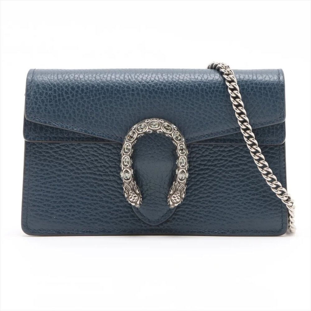 Gucci Duonyssos Leather Chain Shoulder Bag Navy Blue 476432